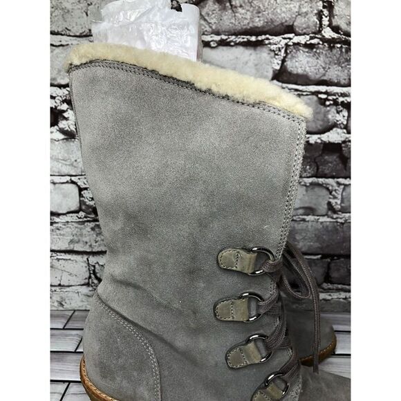 Cole Haan Waterproof Gray Suede Shearling Wedge Comfort Winter Boots Women Sz 9B - Picture 7 of 16